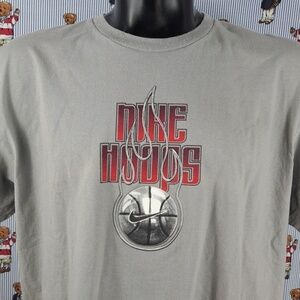 Y2K Nike Hoops basketball raised flames spellout graphic grey & red XL t-shirt